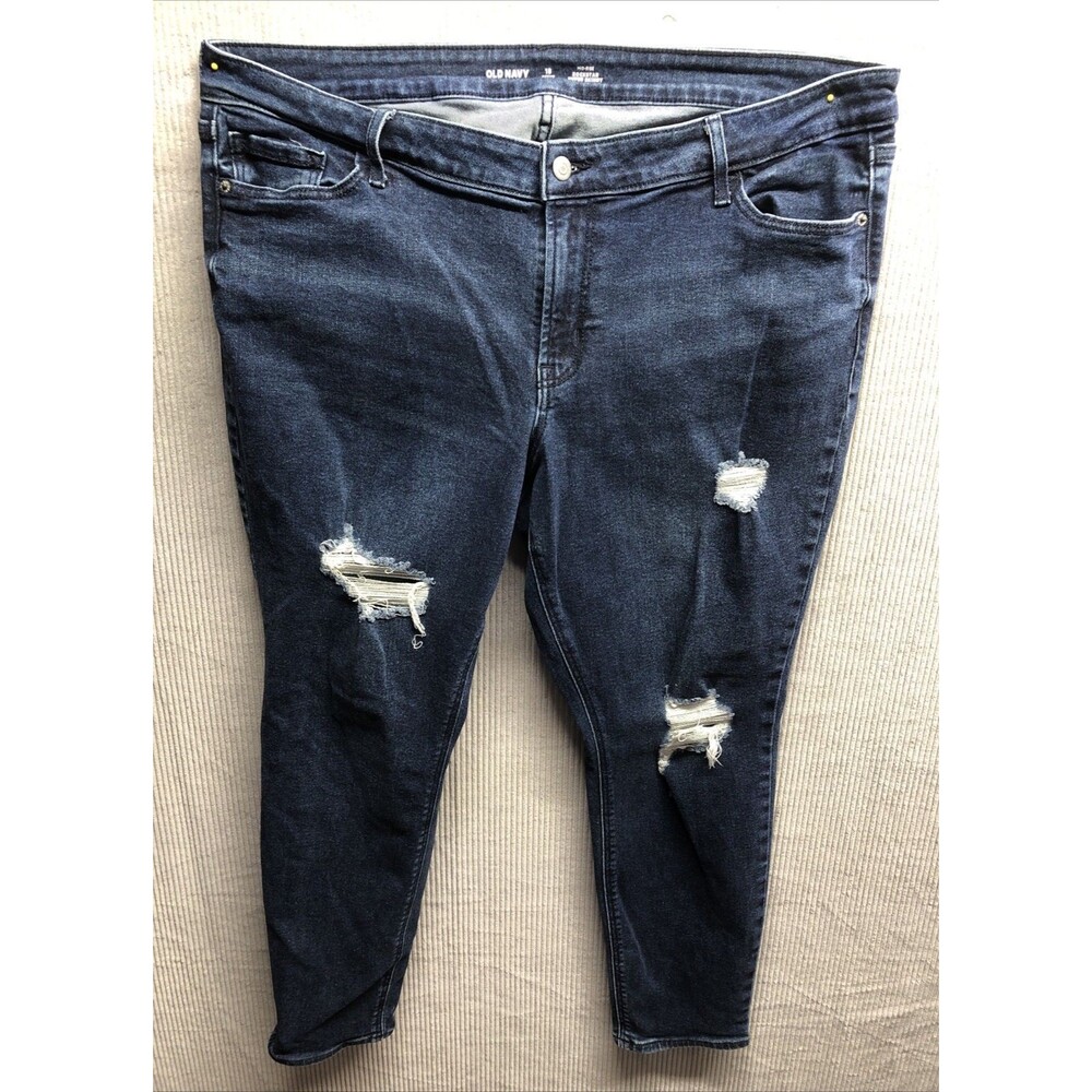 Old Navy Super Skinny Jeans Size 18 Petite Mid Rise Rockstar Factory Destroyed